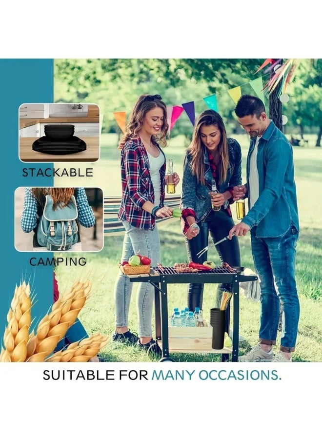 16-Piece Plastic Tableware Set, Including Plates, Bowls, And Cups For 4 People, Square Plates And Salad Bowls, Perfect For Home Use And As A Gift(Black) - Image 3